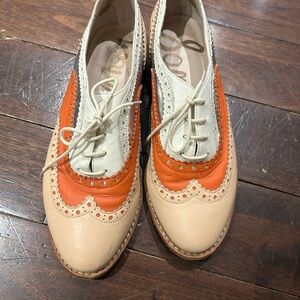 Sam Edelman Orange and Cream Brogue Flats